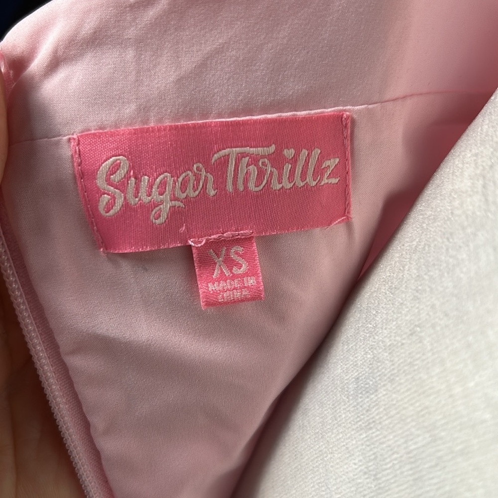 Sugar Thrillz “Show Pony” Pink Ruched Tiered Mini Dress (Size XS) - Picture 3 of 3